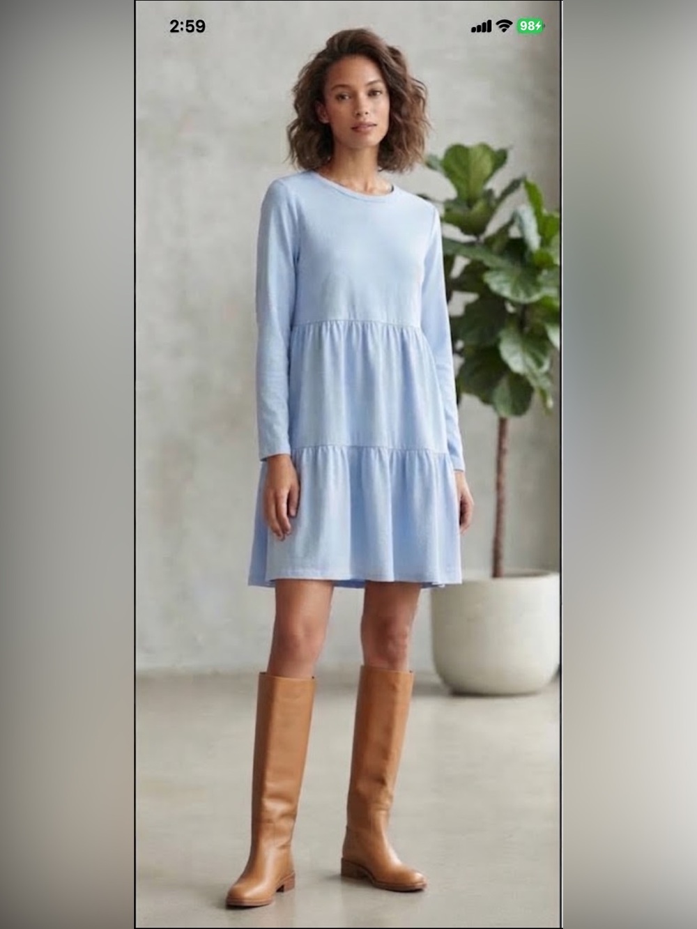 Crown & Ivy light blue tiered long-sleeve knit babydoll midi dress Large